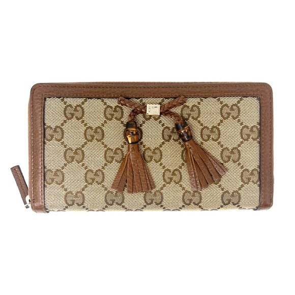 Gucci Bamboo Tassel Monogram Zip Wallet GG Canvas Leather Brown - Picture 1 of 10